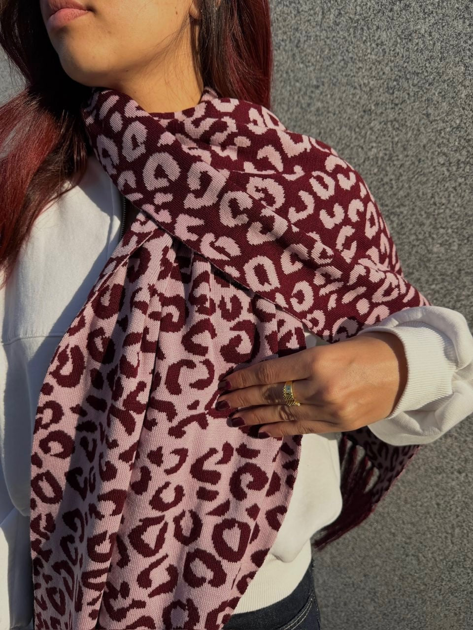 Signature Leopard Scarf in Cranberry